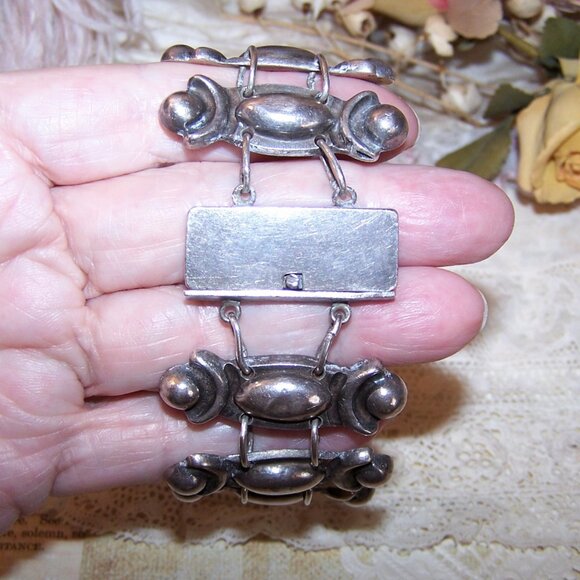 Made in Mexico Mexican Sterling Silver 1.5" Wide Link Bracelet - 7-3/4" Wearable - Picture 8 of 9